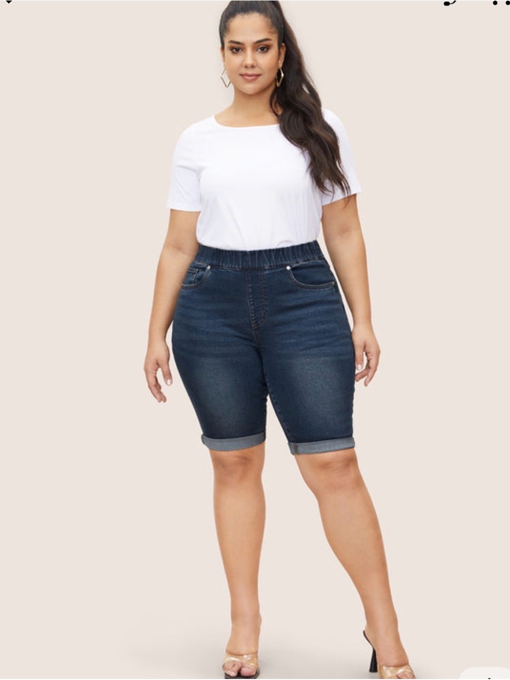 BloomChic Dark Blue Plus-Size Denim Bermuda Shorts